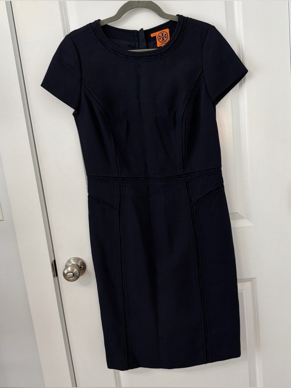 Tory Burch Evelina Navy Blue Stretch Wool Blend Sheath Dress Size 10 New Classy